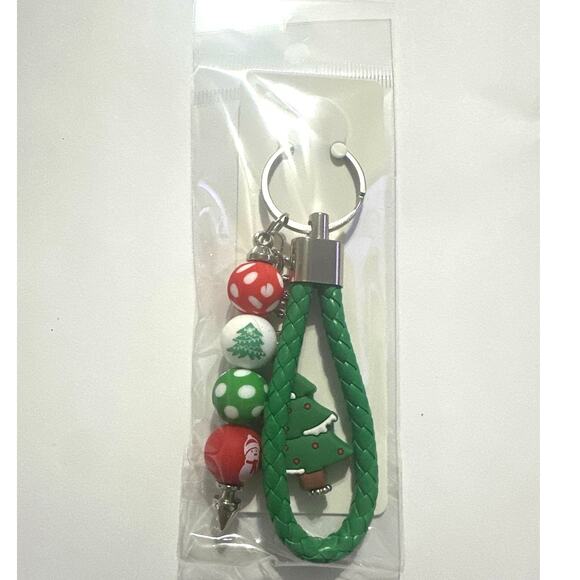 Christmas key chain w/wristlet in green w/Christmas tree Brand New Sock stuffer - Picture 3 of 3